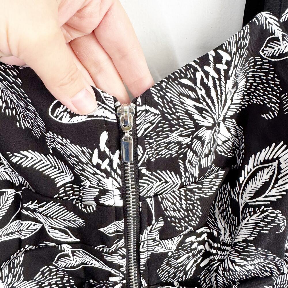 Joseph Ribkoff Zip Front Black White Floral Shift Bodycon Ruffle Dress NEW 10 - Picture 6 of 16